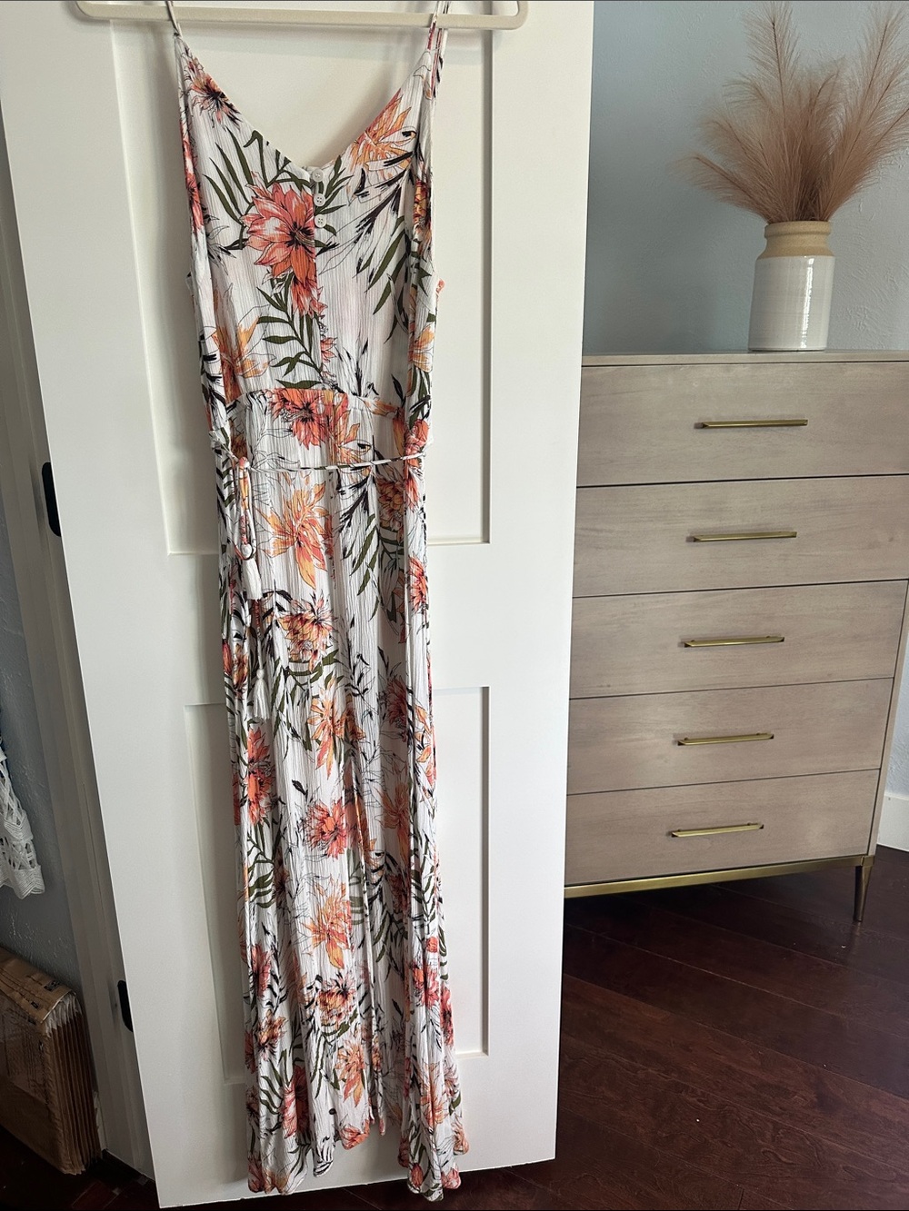 Rip Curl White Floral Top with Orange Accents